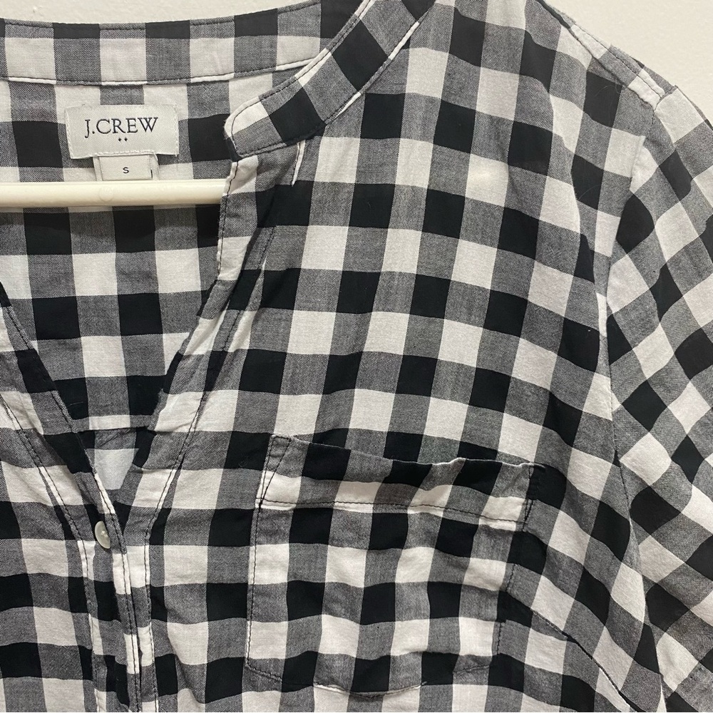 J Crew cotton short sleeve blouse tie black white check gingham lightweight - Picture 3 of 4